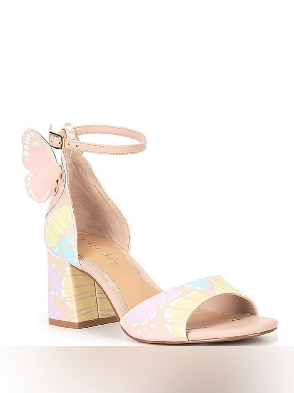 Copper Key Pastel Butterfly Block Heel Sandals - Nude Multi